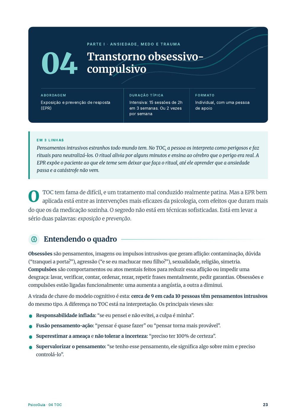Abertura do capítulo sobre transtorno obsessivo-compulsivo, com ficha técnica e resumo em três linhas